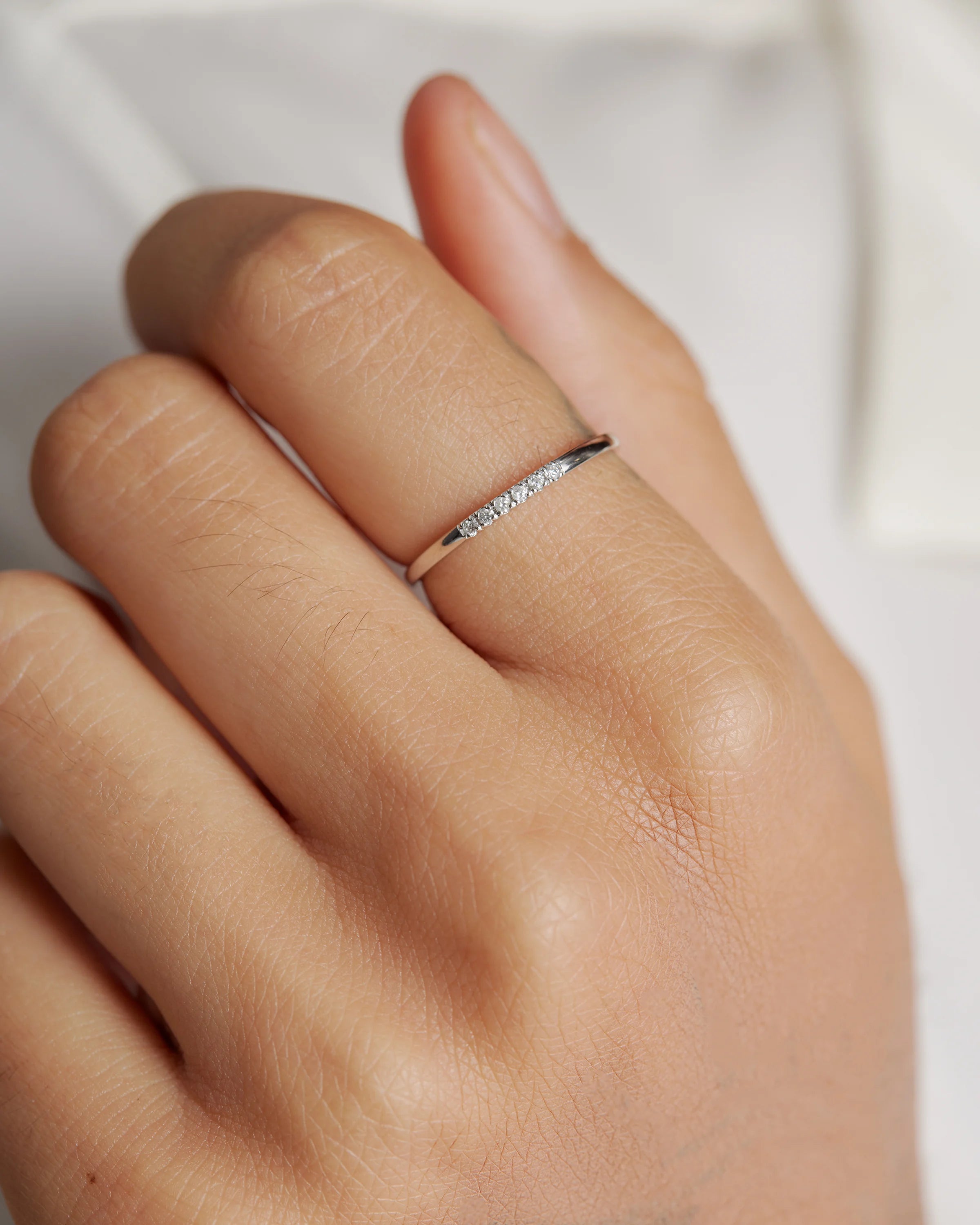 14K Gold Diamond Line Ring - 4 / White Gold Secondary image