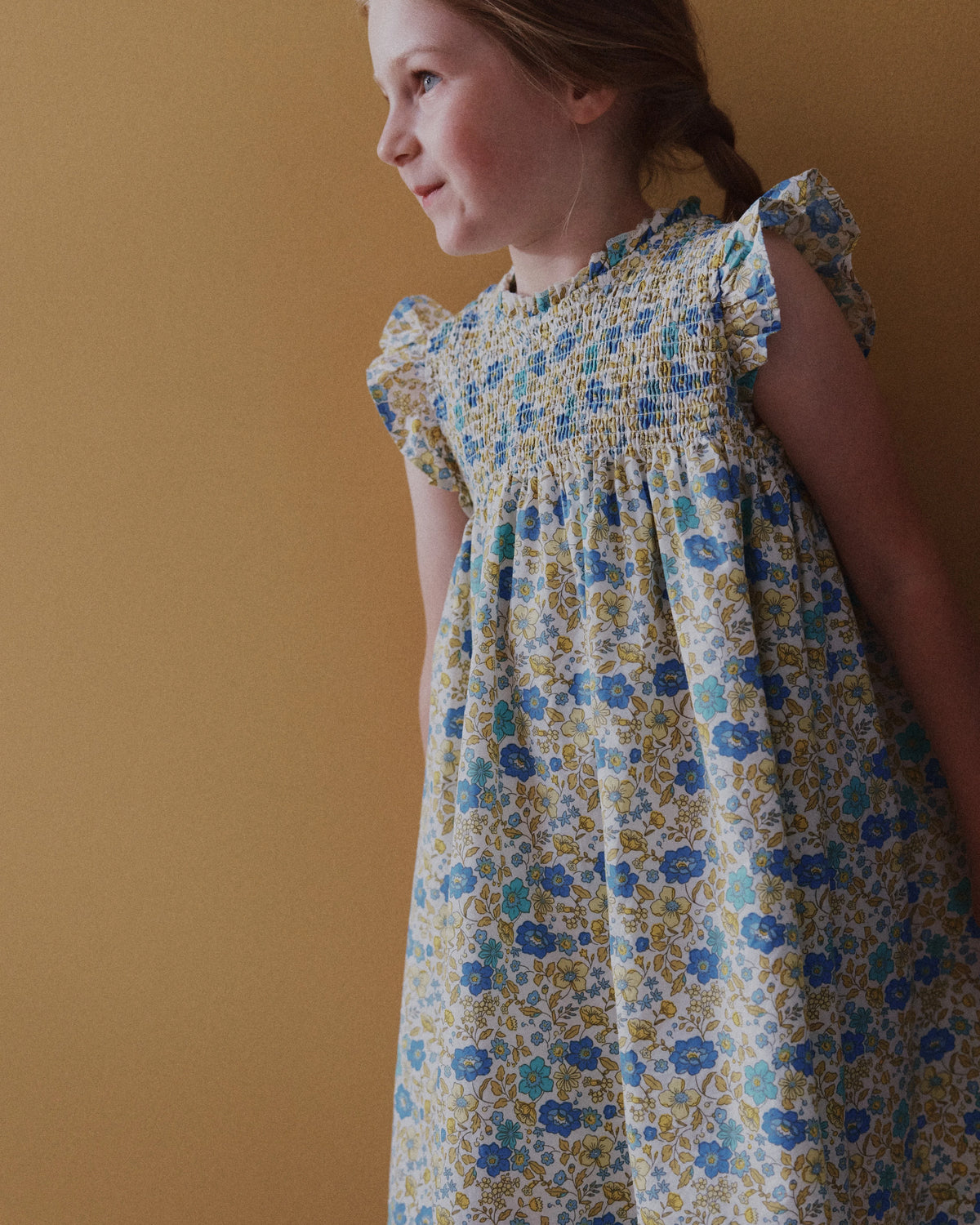 100% Organic Cotton Poplin Smocked Flutter Sleeve Dress - 2T / Blue Ditsy Floral