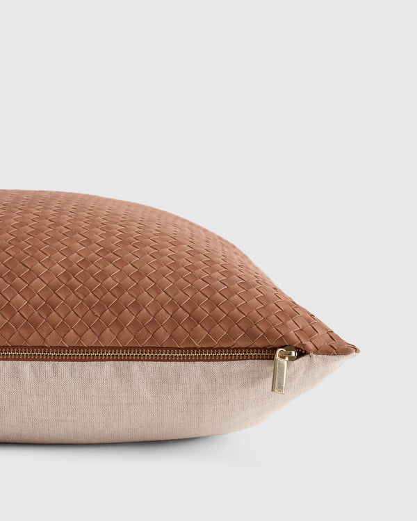 Woven Leather Pillow cover - 20x20 / Chestnut