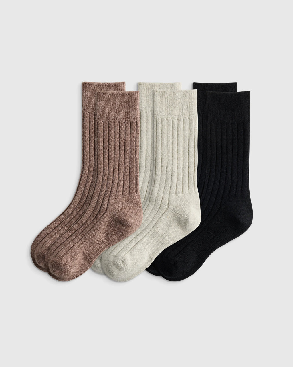 Merino Cashmere Blend Ribbed Crew Sock (3-Pack) - S / Solid Neutral Multi Pack