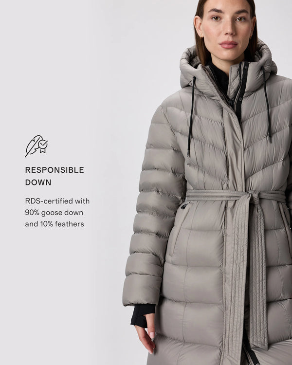 Responsible Down Belted Puffer Maxi Coat - XS / Morel Grey