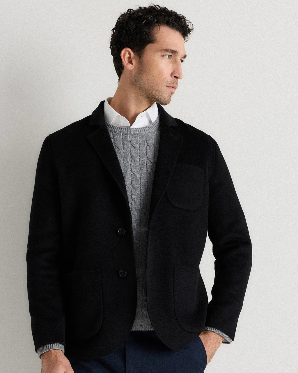 100% Mongolian Cashmere Double-Faced Chore Blazer - S / Heather Charcoal