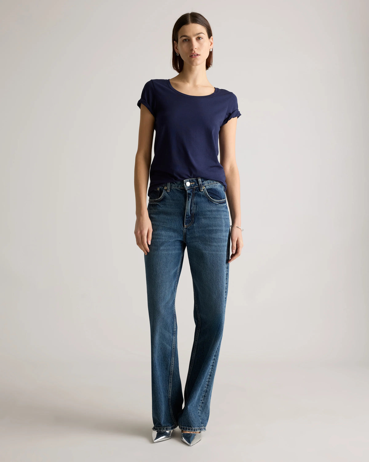 Cotton Modal Scoop Neck Tee - XS / Navy Main image