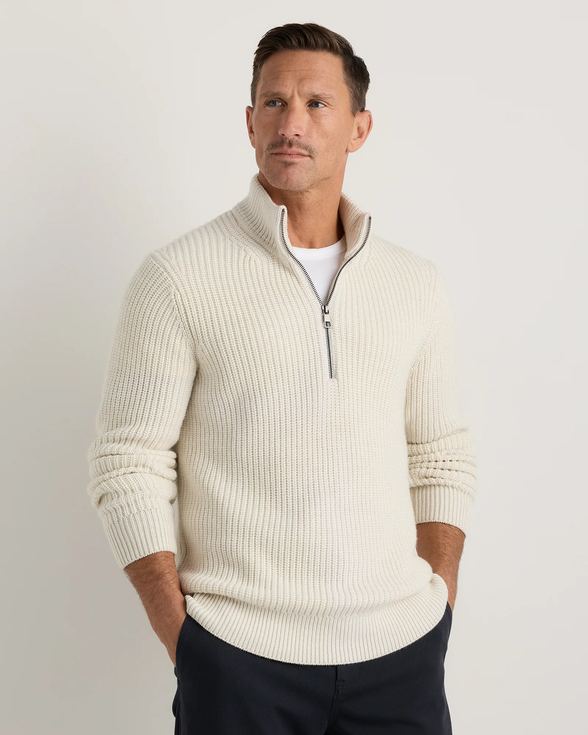 Australian Merino Wool Half Zip Sweater - S / Heather Bone Main image