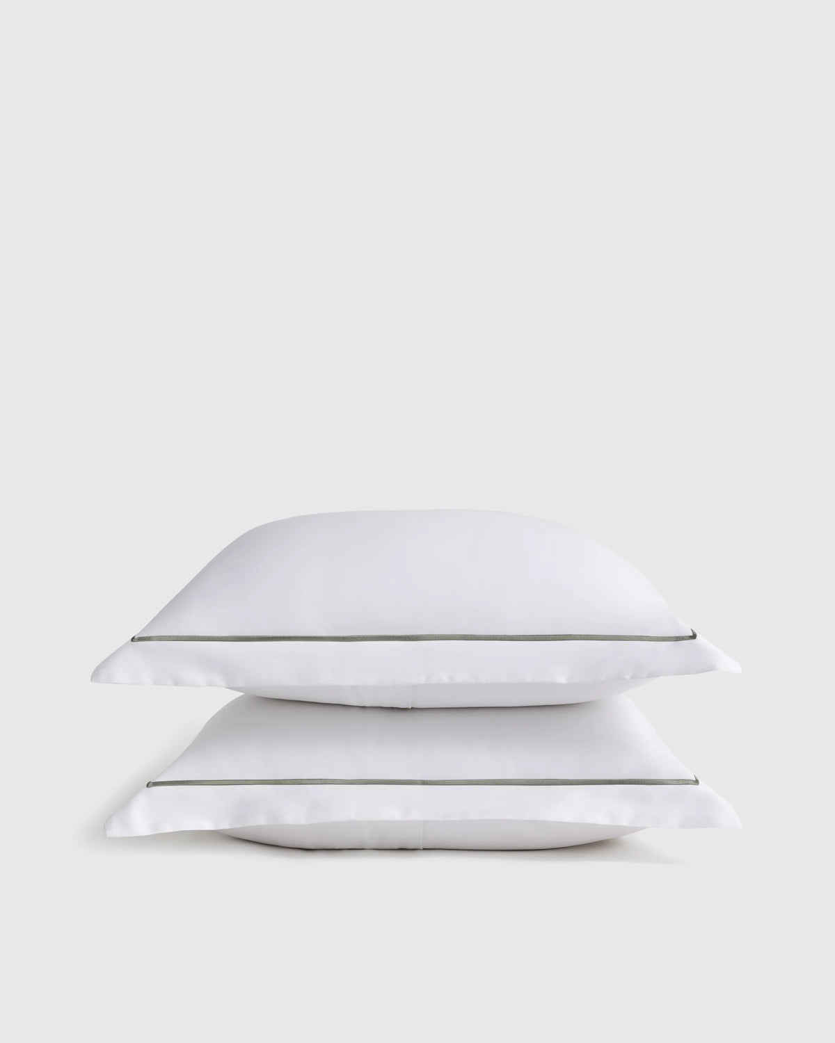 Signature Giza Cotton Sateen Embroidered Sham Set - Standard / White/Dried Sage Main image
