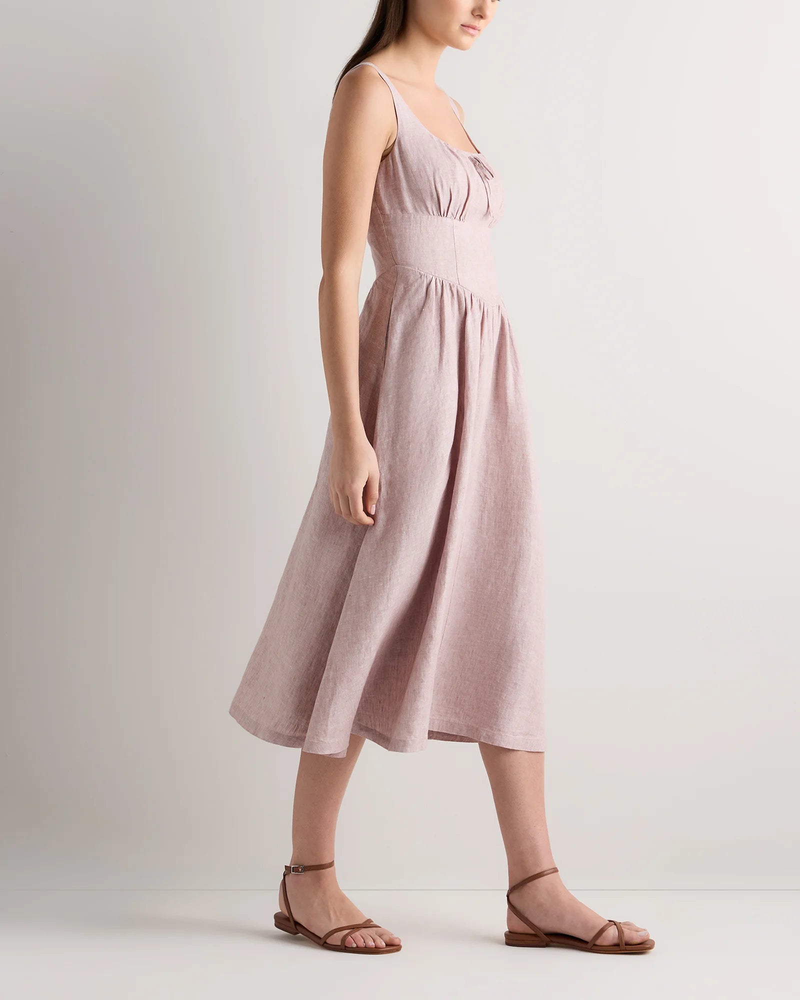 100% European Linen Corset Midi Dress - XS / Vintage Pink Chambray Secondary image