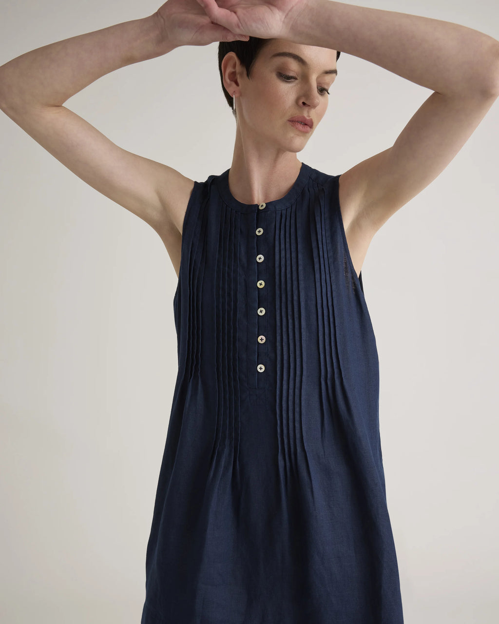 100% European Linen Sleeveless Swing Dress - XS / Classic Mini Gingham