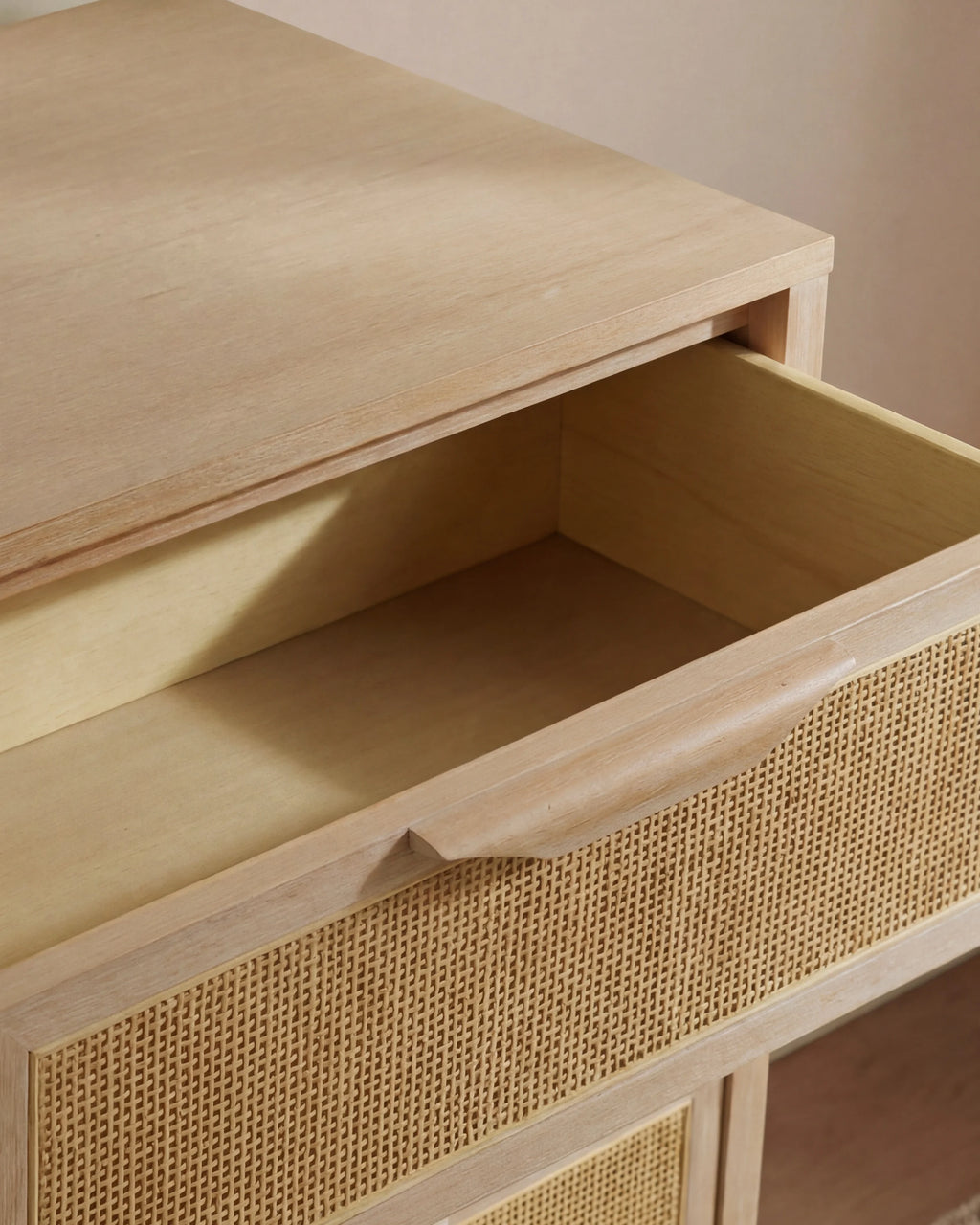 Solid Wood and Natural Rattan 6-Drawer Dresser - One Size / Natural
