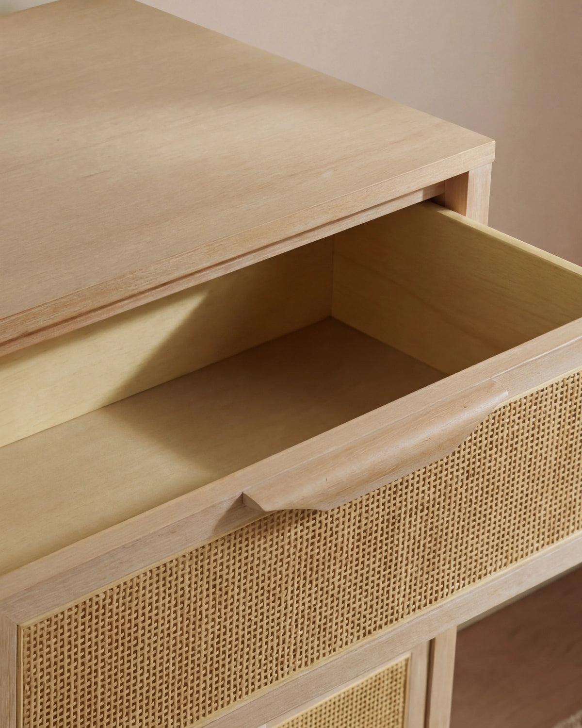 Solid Wood and Natural Rattan 6-Drawer Dresser - One Size / Natural