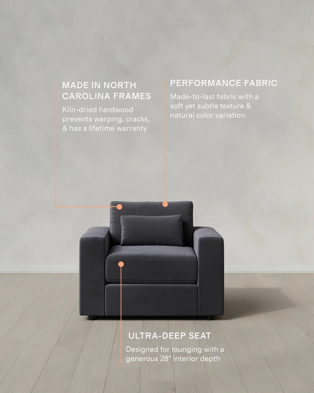 Ashford Deep Seat Chair and a Half in Performance Velvet - 46" / Caramel