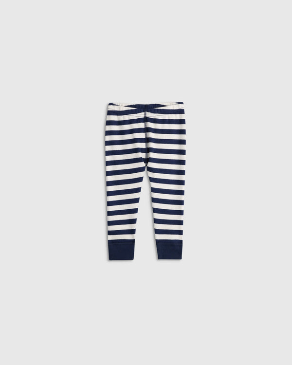 100% Organic Cotton Long Sleeve and Pant Pajama Set - 12-18M / Navy Stripe