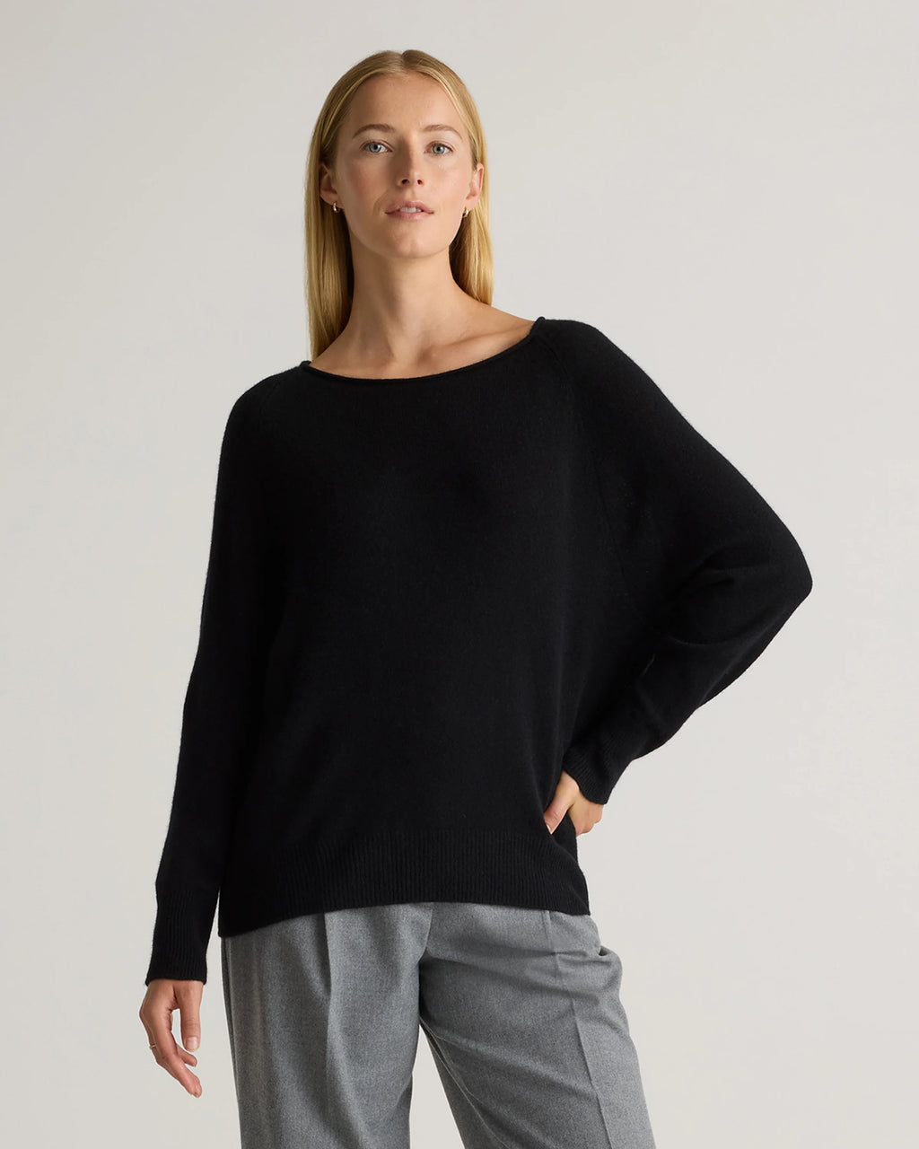 Mongolian Cashmere Boatneck Sweater - XS / Black
