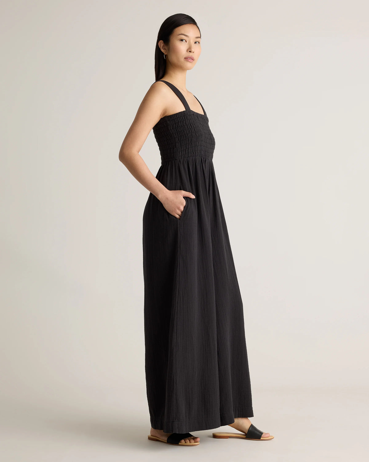 100% Organic Cotton Gauze Smocked Wide Leg Jumpsuit - XS / Spiced Orange