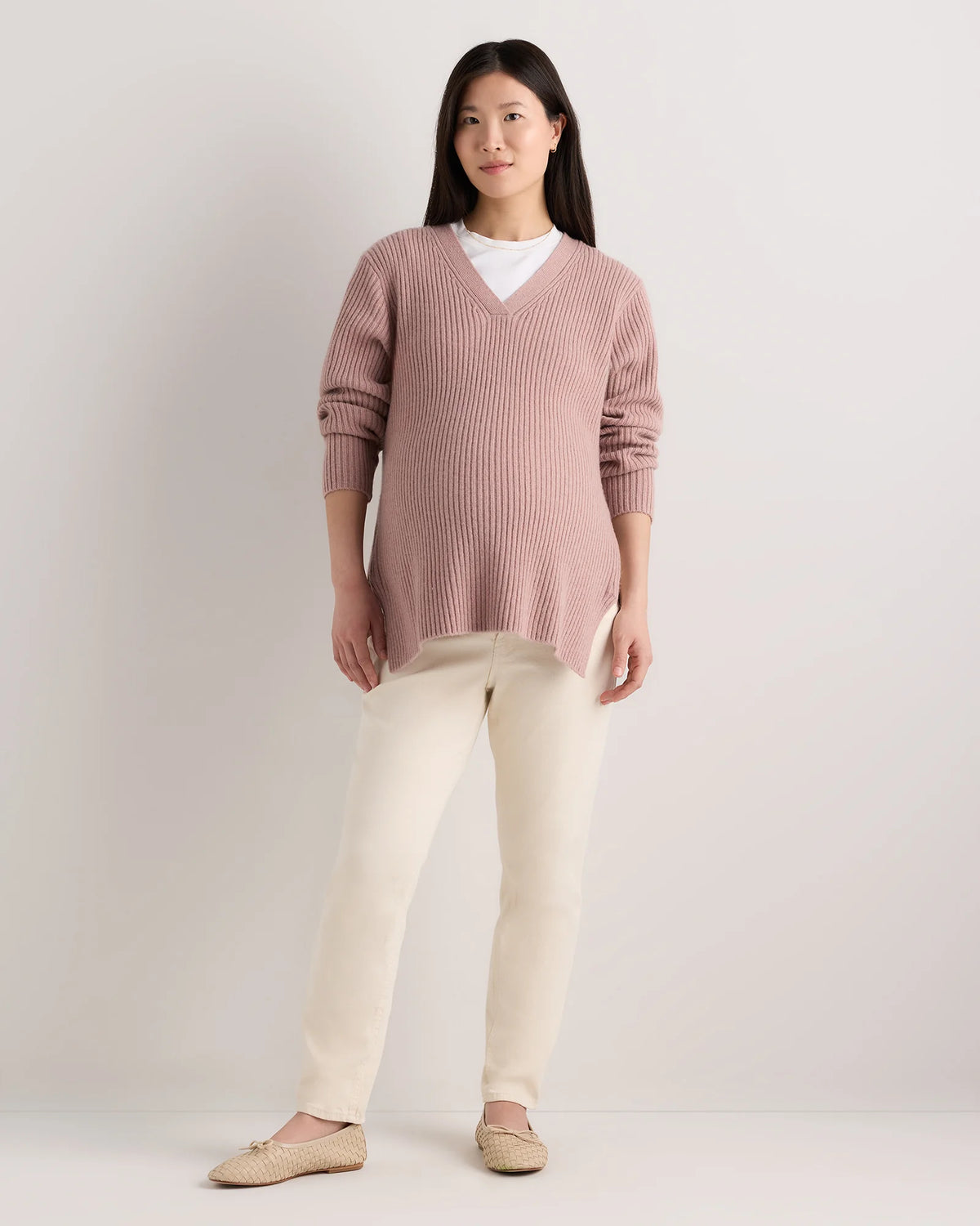 Mongolian Cashmere Ribbed Side Zip Maternity Sweater - XS / Heather Vintage Pink Main image