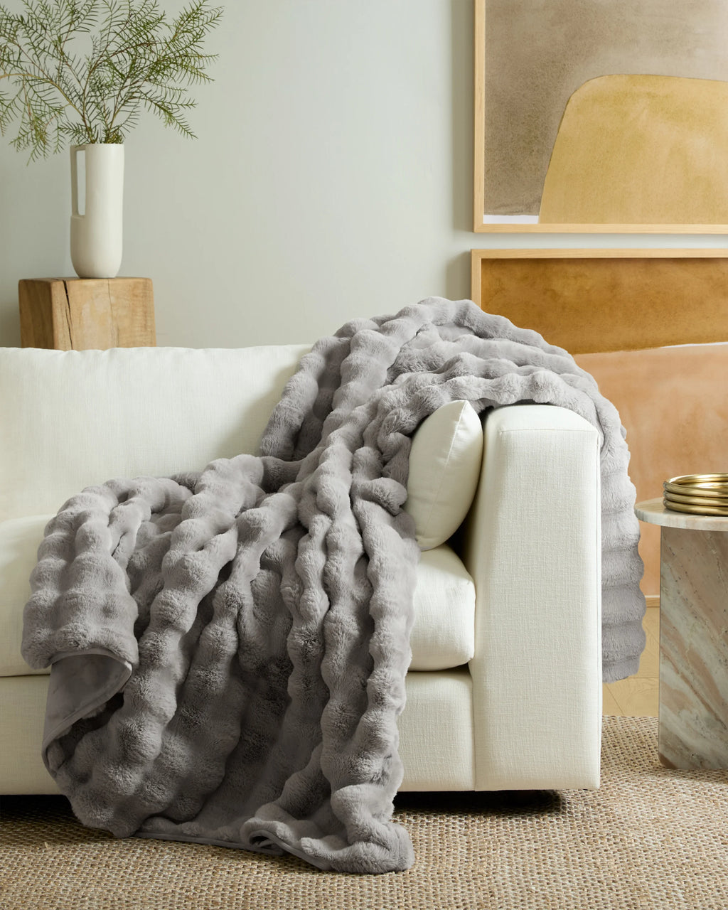 Ruched Faux Fur Throw - 50x60 / Glacier