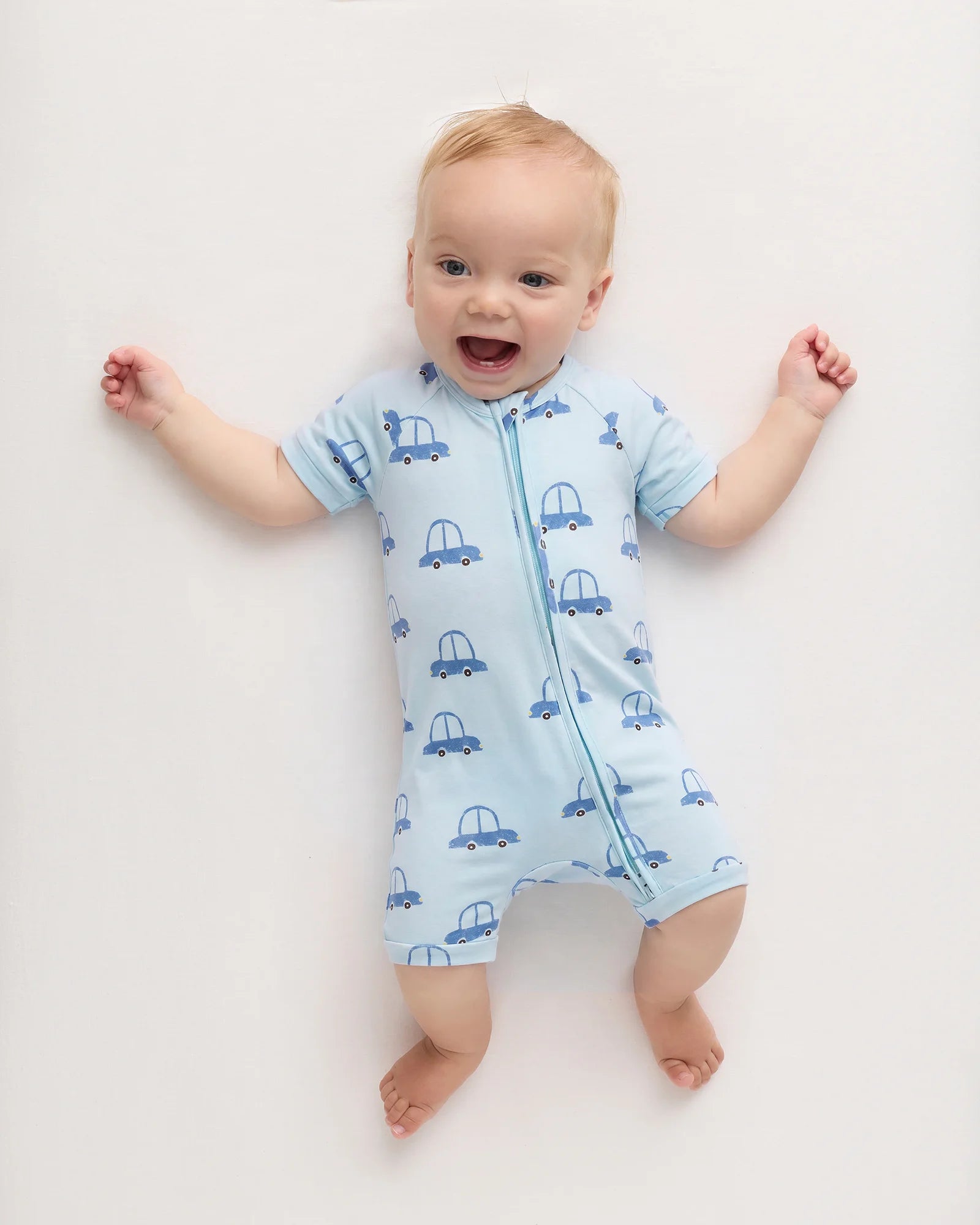 Bamboo Shortie Onesie Pajama - 0-3M / Blue Cars Secondary image
