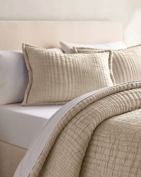 Organic Cotton Channel Stitch Coverlet Set - Twin / Coral Pink