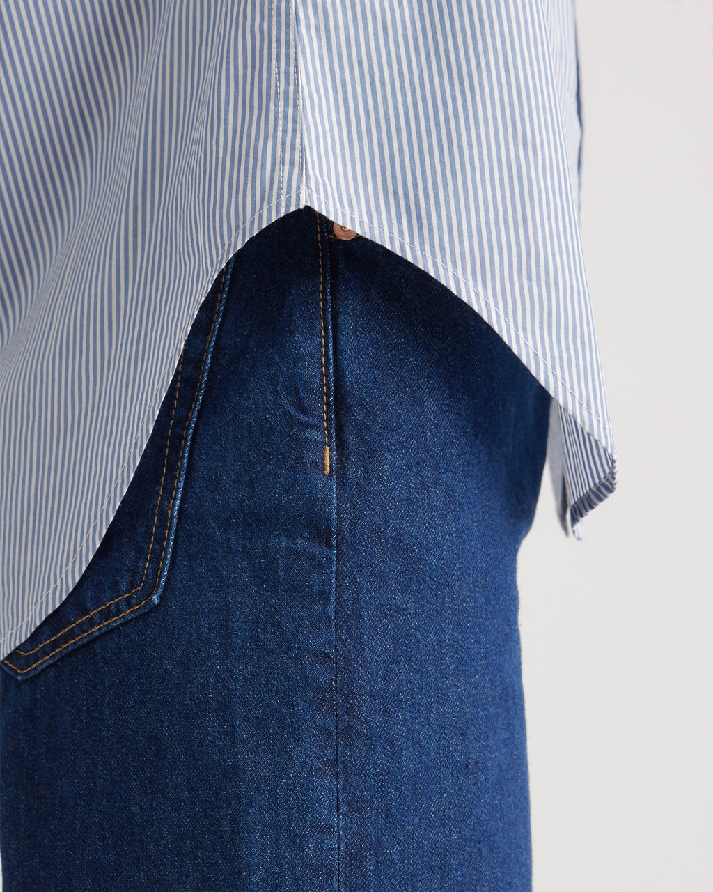 100% Organic Cotton Poplin Long Sleeve Shirt - XS / Delta Blue Double Stripe
