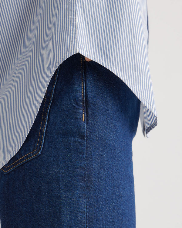 100% Organic Cotton Poplin Long Sleeve Shirt - XS / Delta Blue Double Stripe