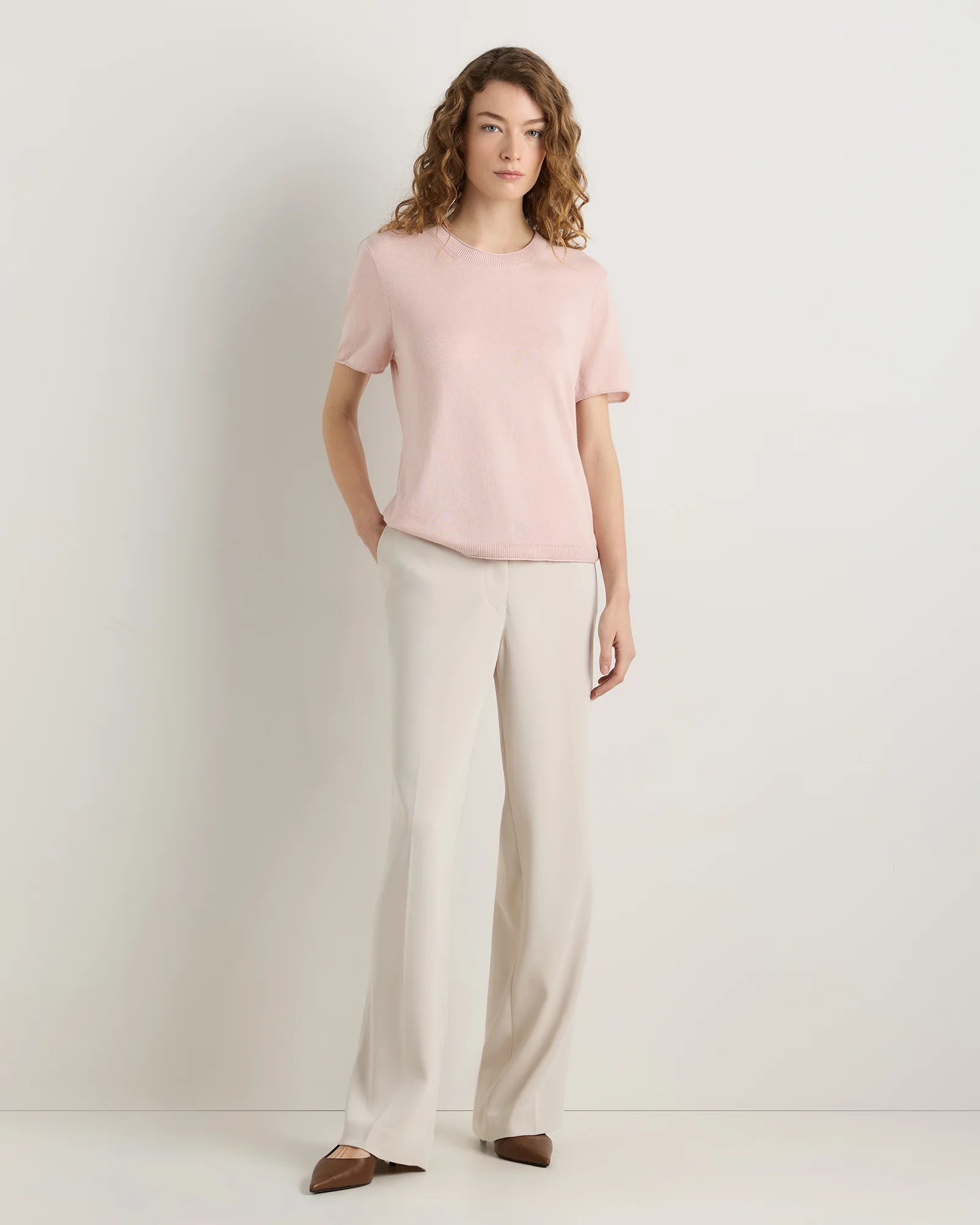 Lightweight Cotton Cashmere Relaxed Sweater Tee - XS / Sugar Stone Secondary image