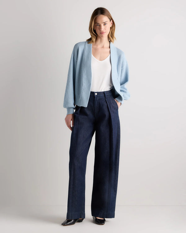 100% Organic Cotton Waffle Stitch Open Cardigan - XS / Sky Blue