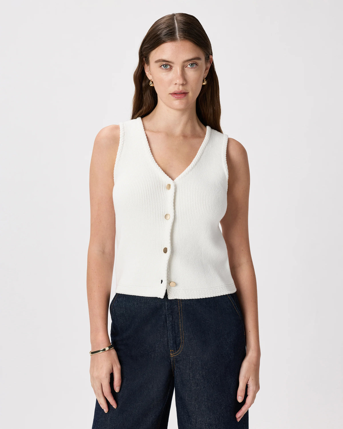 100% Organic Cotton V-Neck Sweater Vest - XS / Ivory Main image