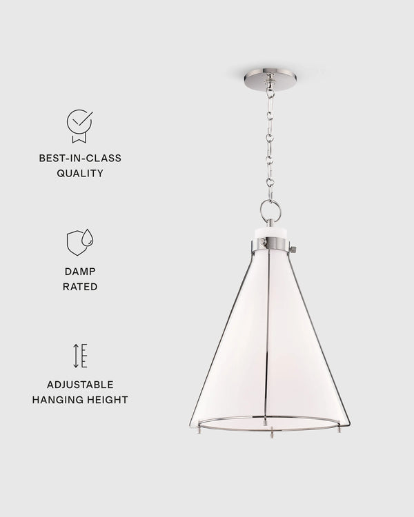 Iron and Opal Glass Conical Pendant Light - One Size / Brass