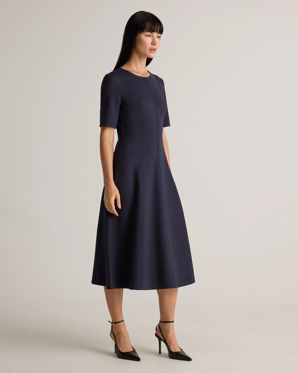 Ultra-Stretch Ponte Short Sleeve Midi Dress - XS / Ruby Red