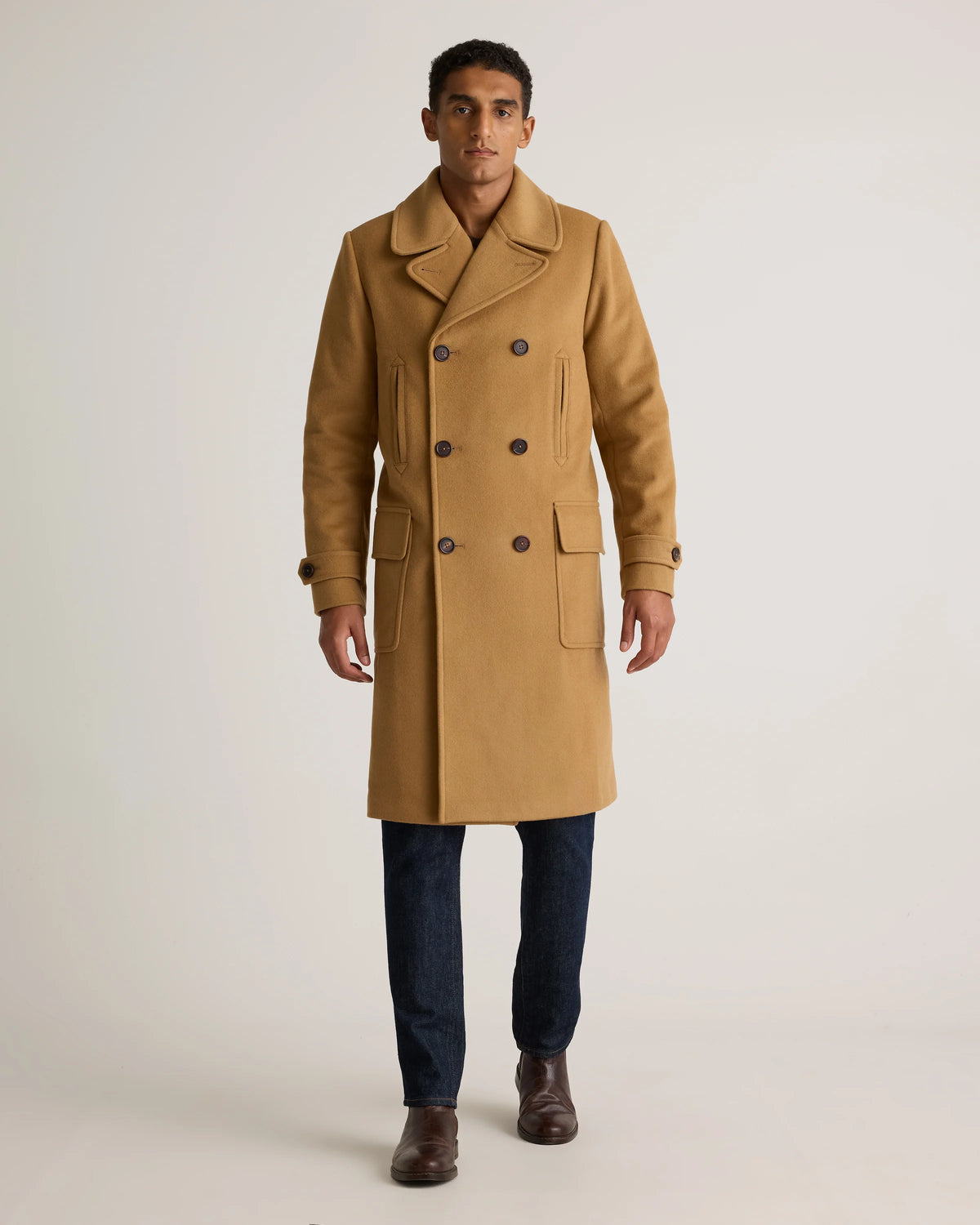 Italian Wool Double-Breasted Officer Topcoat - S / Heather Charcoal