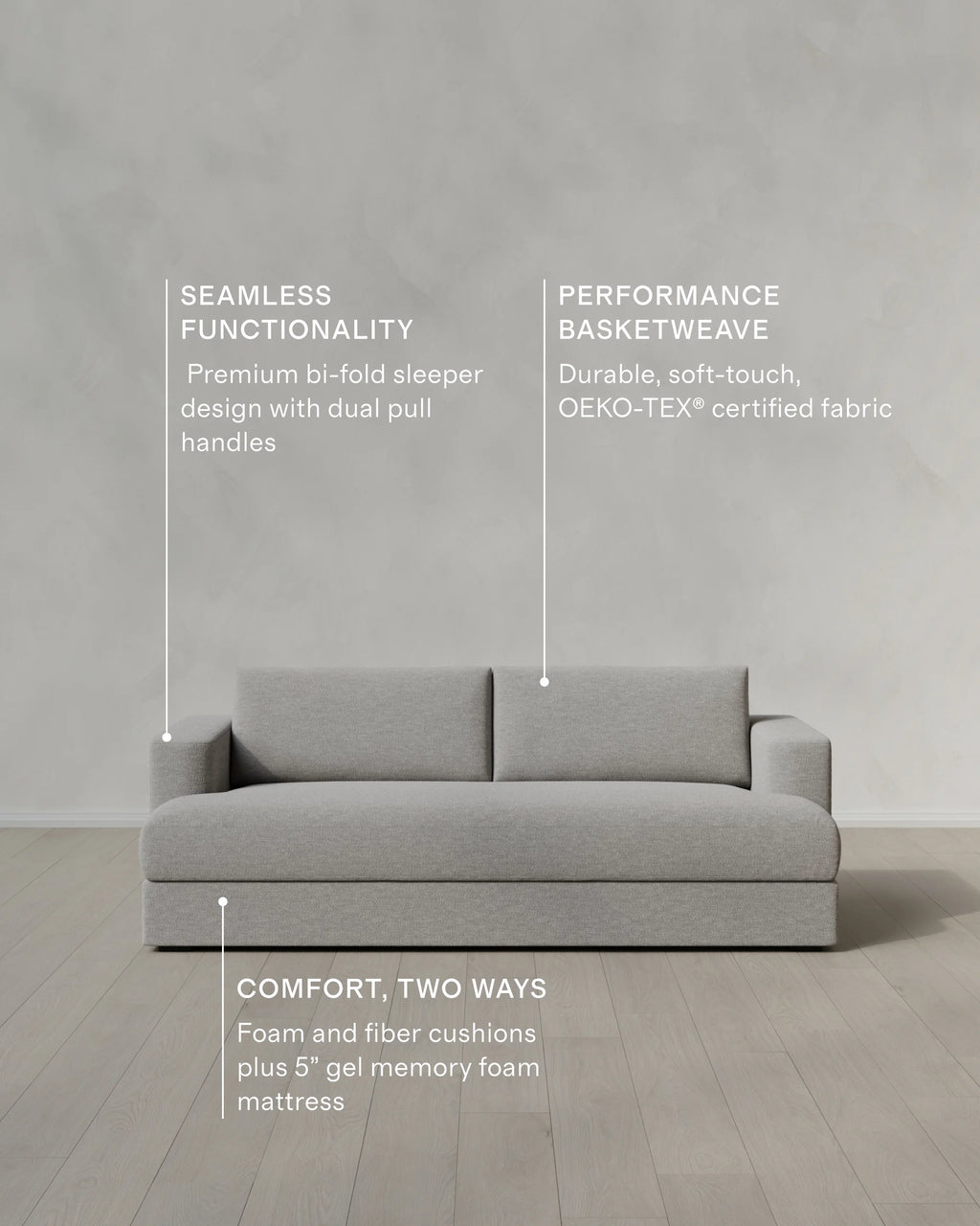 Sierra Curved Arm Sleeper Sofa in Performance Basketweave - One Size / Flax
