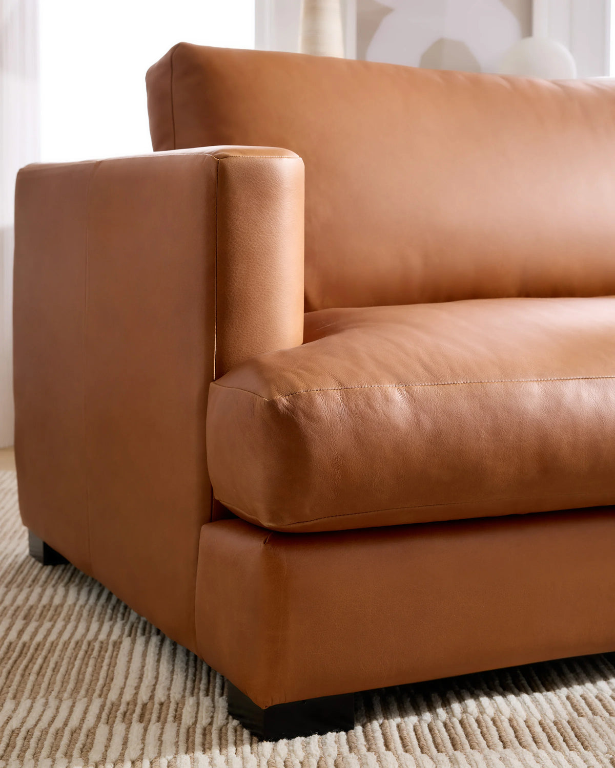 Sierra Curved Arm L Sectional in Leather - Right Arm / Auburn