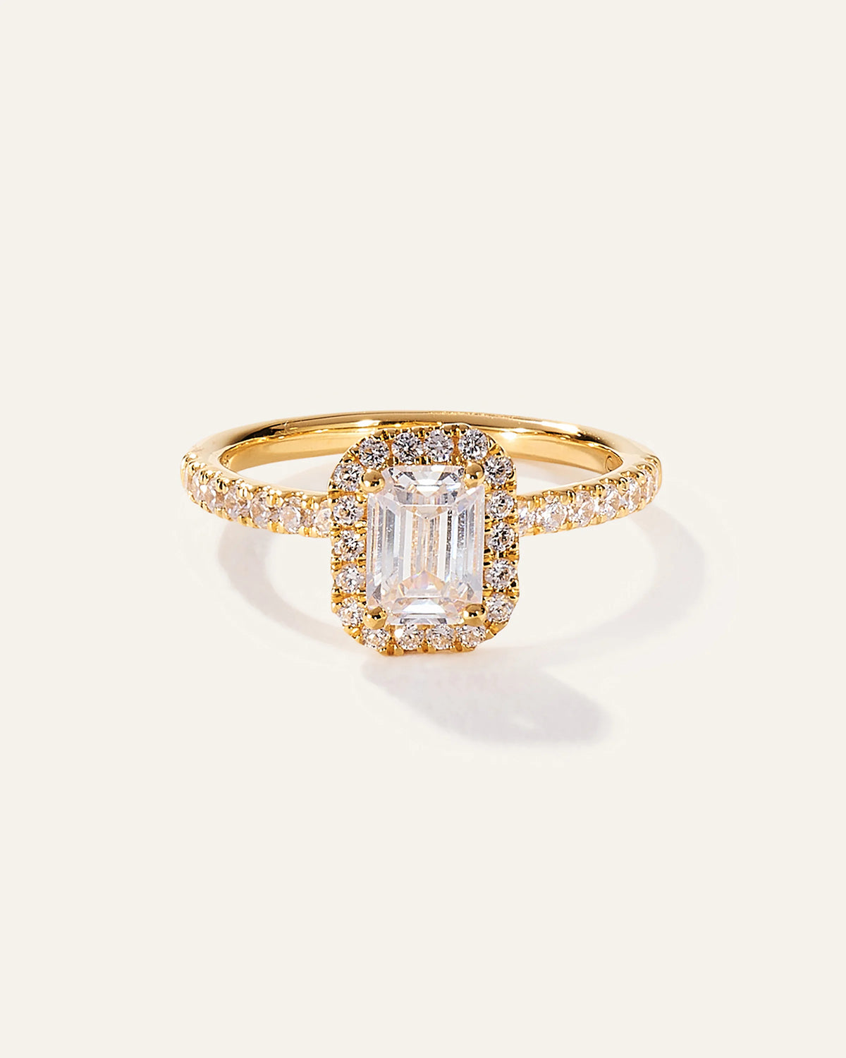 Lab Grown Diamond Emerald Halo Pave Engagement Ring - 1.50ct - 4 / Yellow Gold Main image