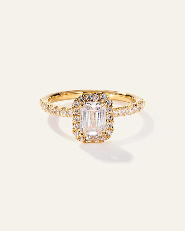 Lab Grown Diamond Emerald Halo Pave Engagement Ring - 1.50ct - 4 / Yellow Gold