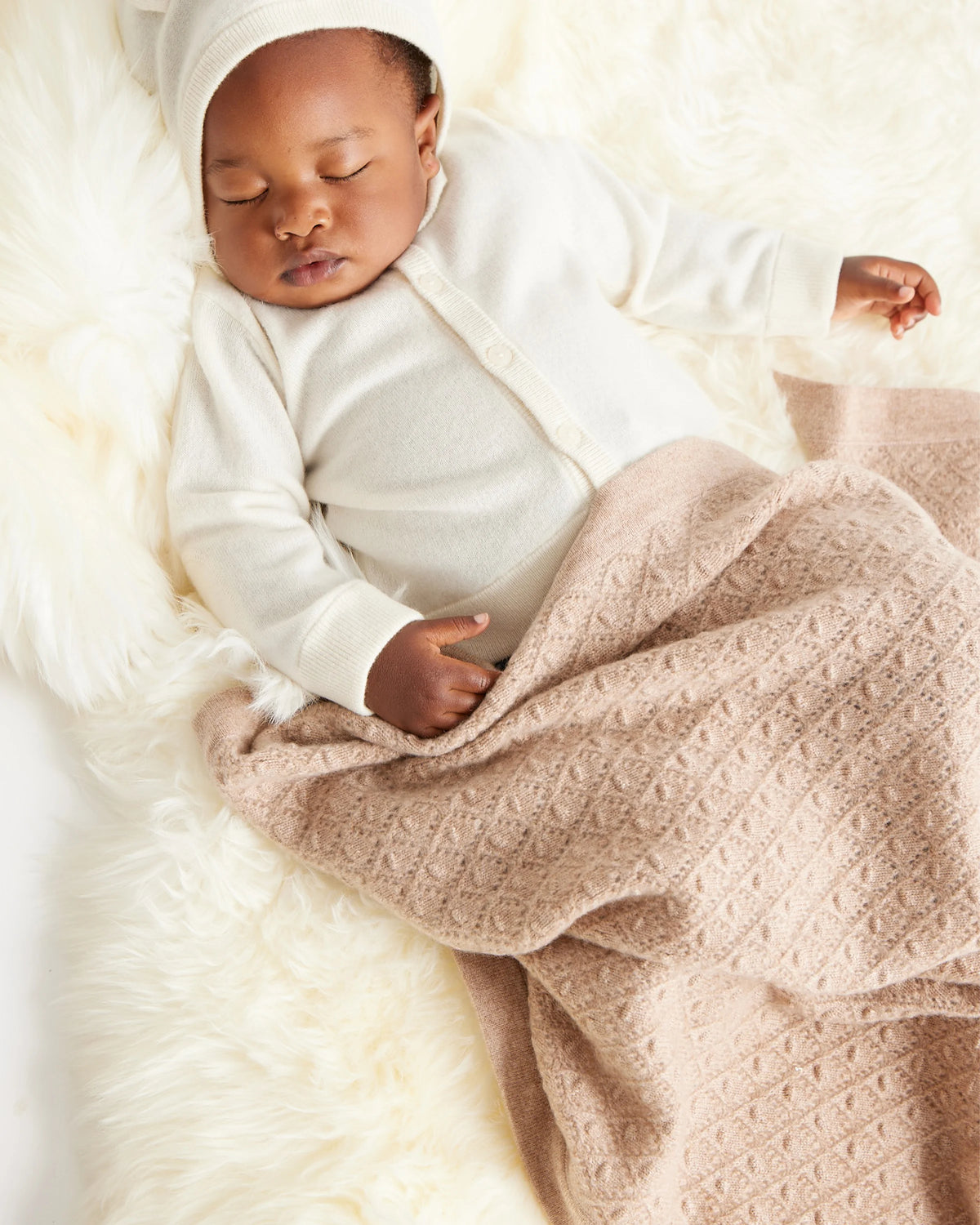 Mongolian Cashmere Pointelle Baby Blanket - One Size / Ivory