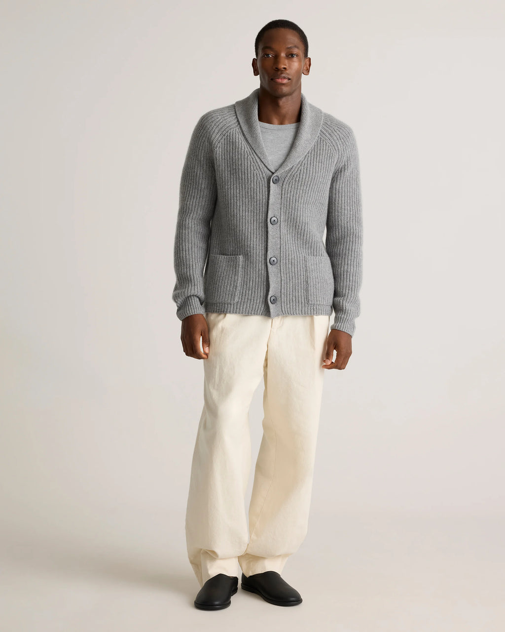 Mongolian Cashmere Shawl Collar Cardigan - S / Black