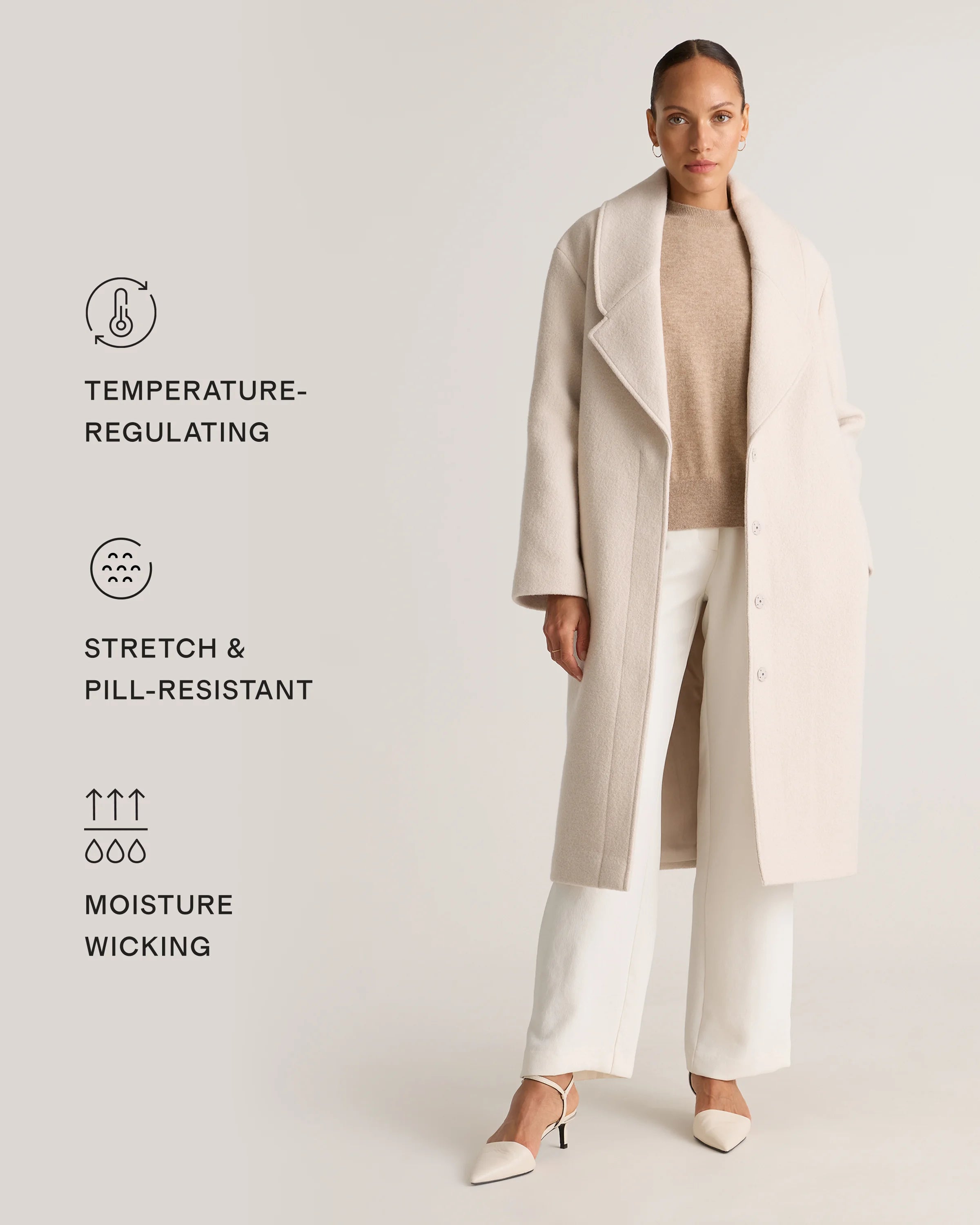 100% Merino Wool Shawl Collar Long Coat - XS / Heather Bone Secondary image