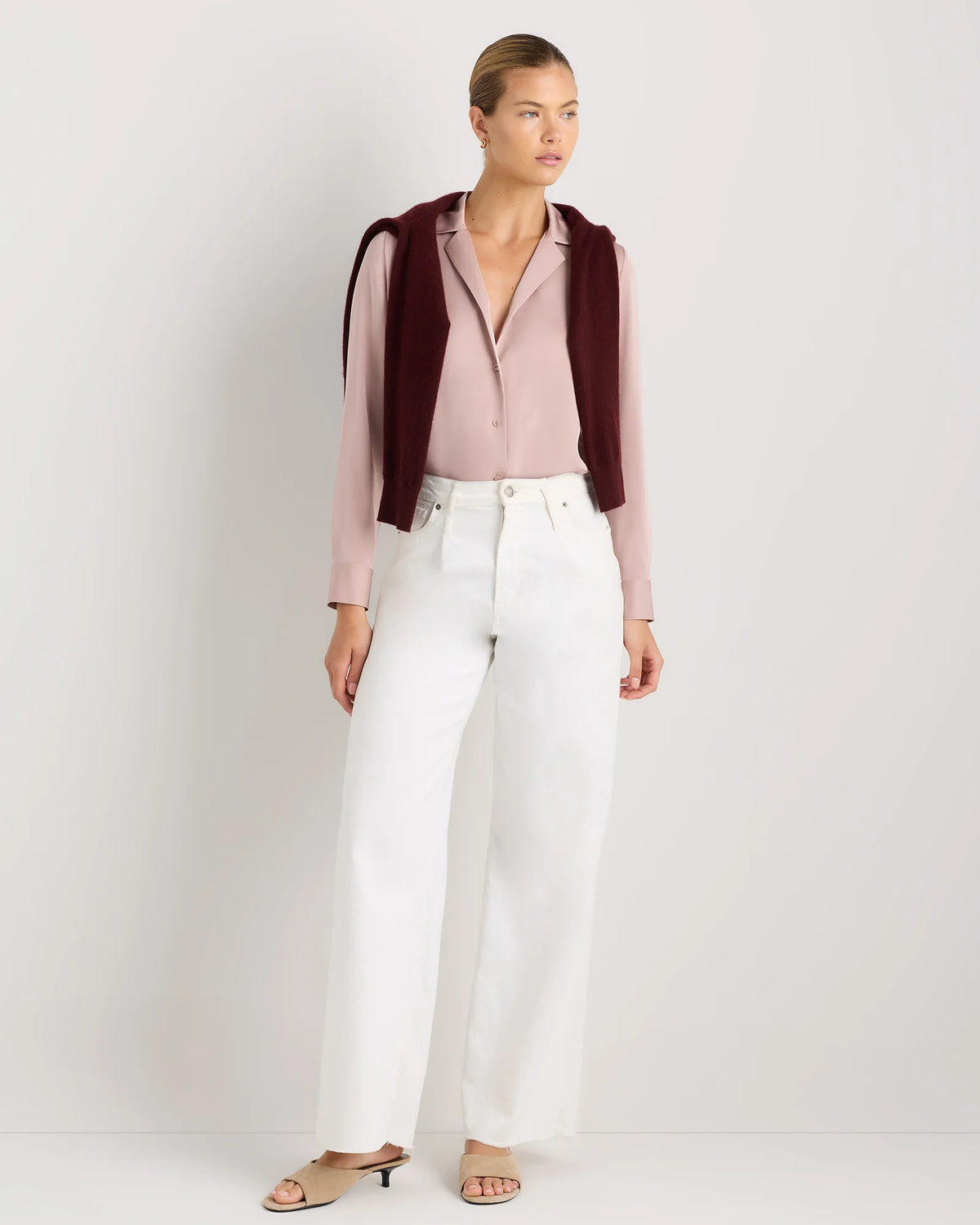 Washable Stretch Silk Notch Collar Blouse - XS / Moonstone Blue