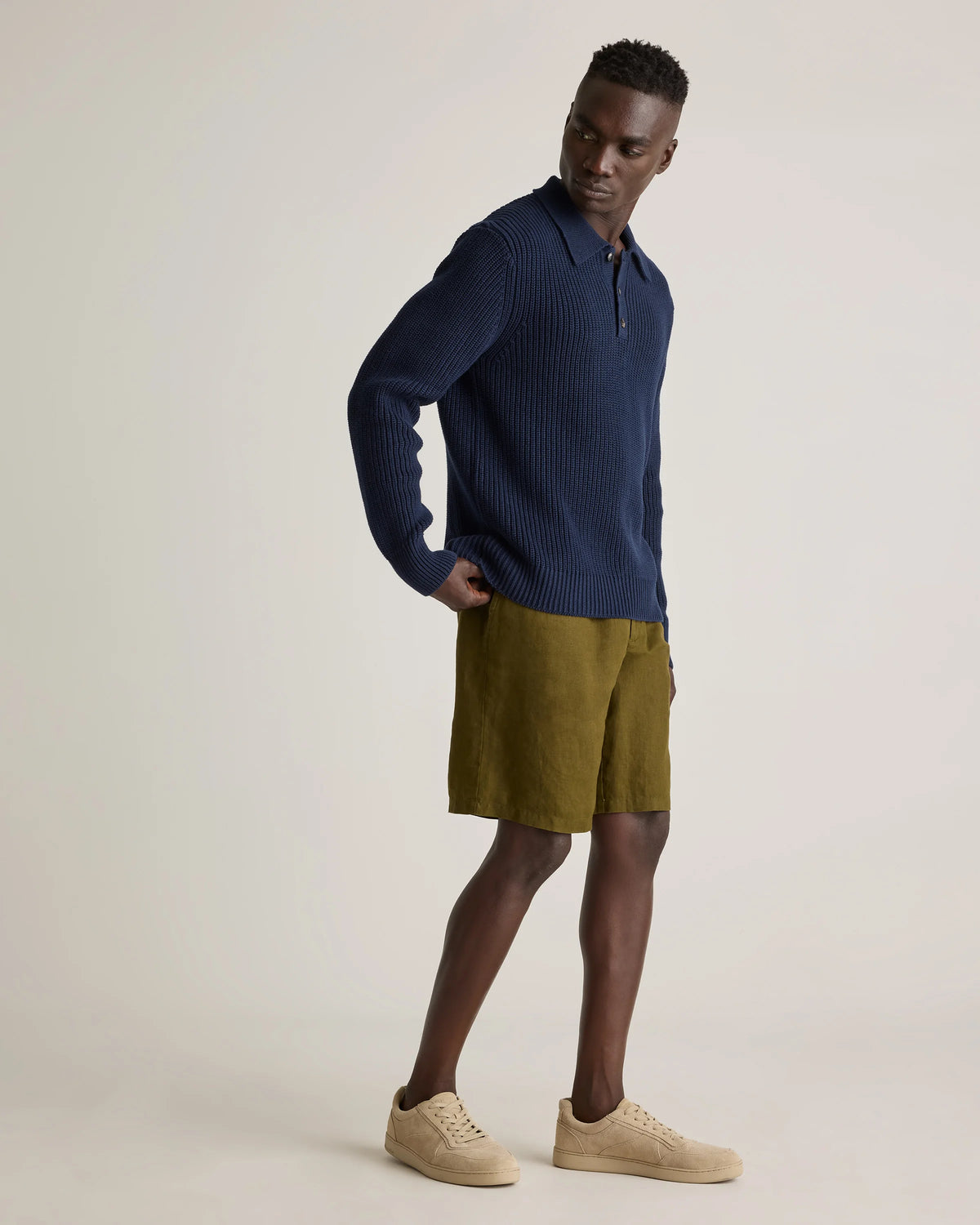 100% Organic Cotton Fisherman Polo Sweater - S / Alabaster Main image