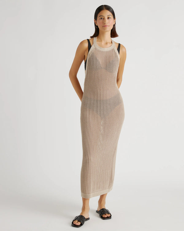 100% Organic Cotton Open-Knit Cover-Up Maxi Dress - XS / Beige