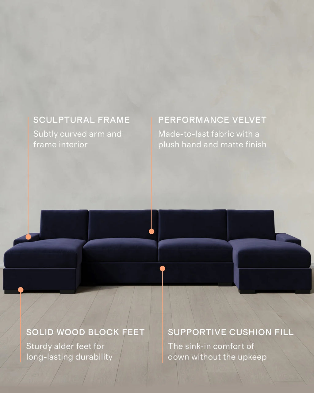 Stillman U Sectional in Performance Velvet - One Size / Java