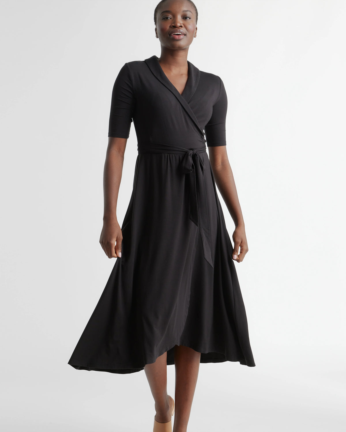 Tencel Jersey Midi Wrap Dress - XS / Brown