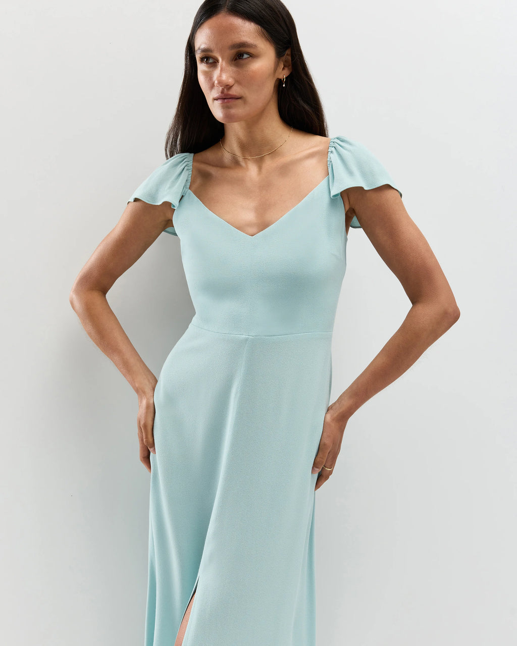 Lightweight Crepe Flutter Sleeve Midi Dress - XS / True Black