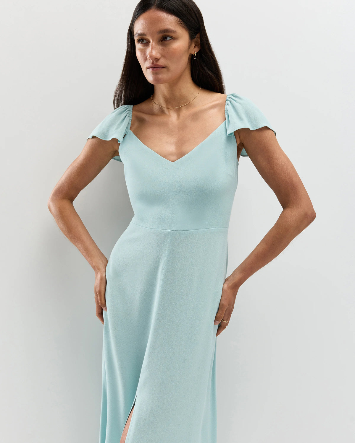 Lightweight Crepe Flutter Sleeve Midi Dress - XS / True Black