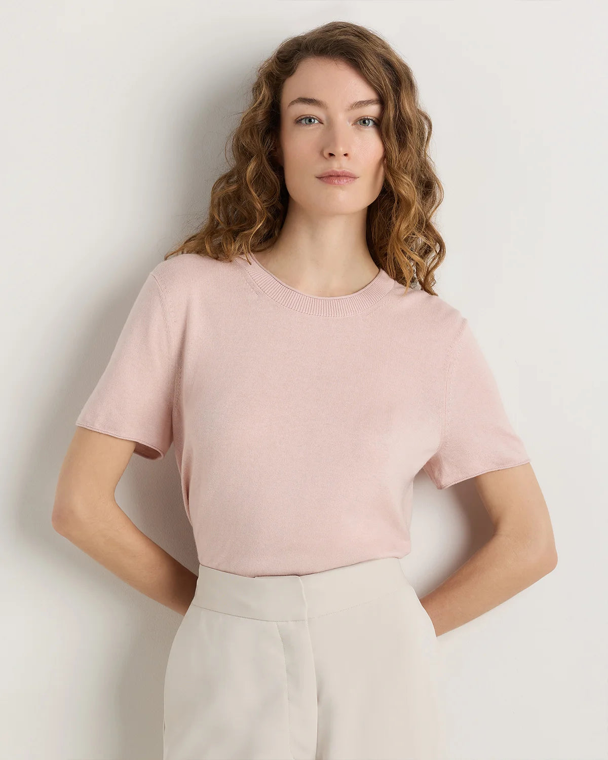 Lightweight Cotton Cashmere Relaxed Sweater Tee - XS / Sugar Stone Main image