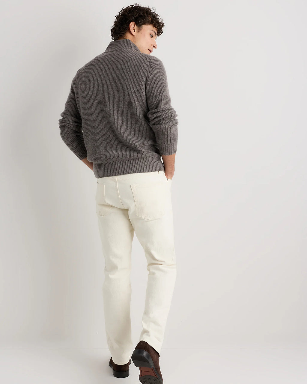 Mongolian Cashmere Fisherman Full Zip Sweater - S / Teak