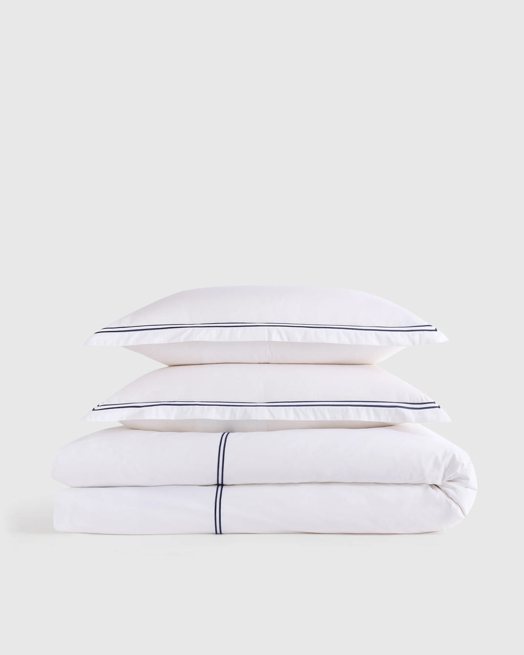 Organic Crisp Percale Embellished Duvet Cover Set - Twin / White/Navy