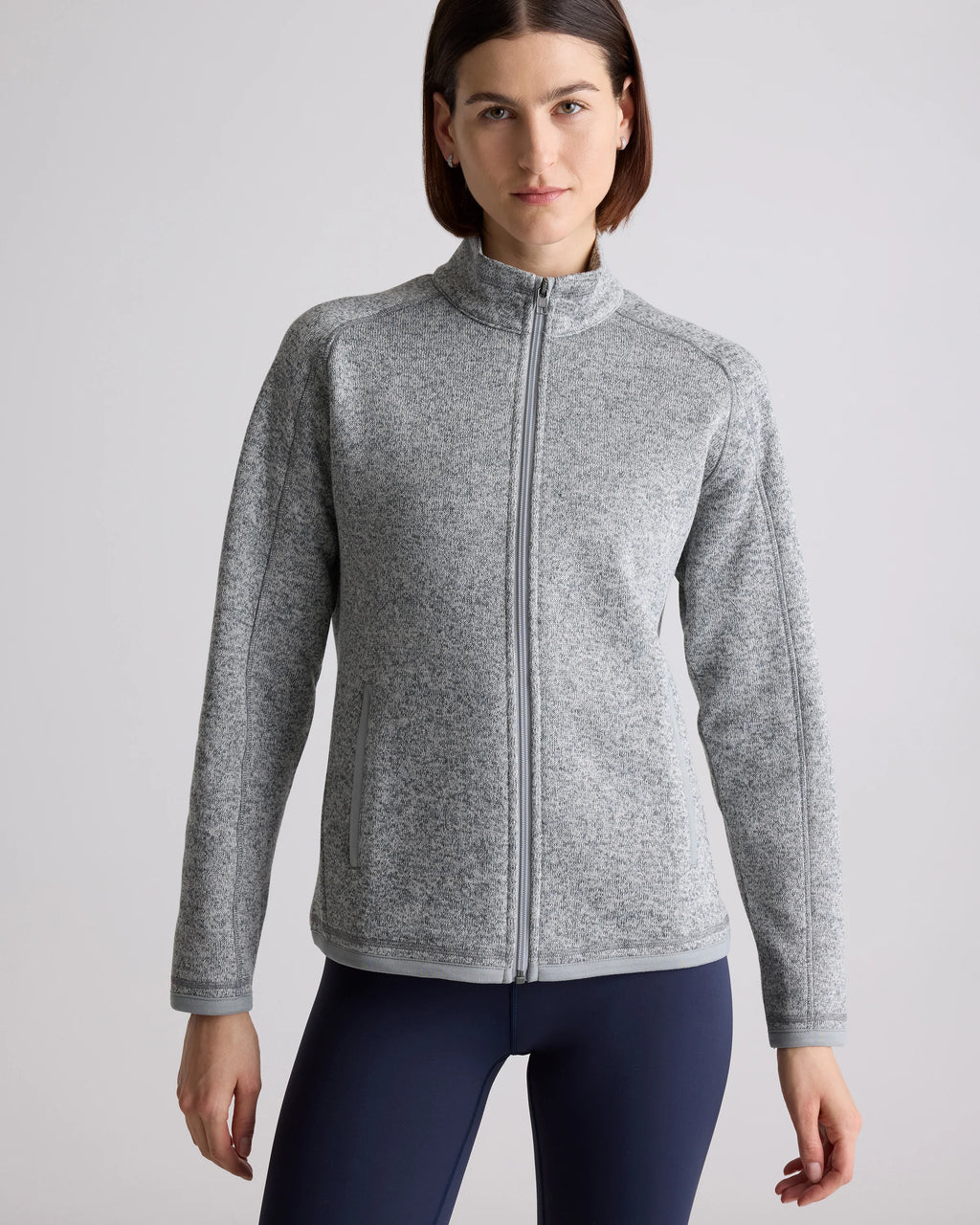 Sweater-Knit Fleece Full-Zip Jacket - XS / Heather Mineral Green