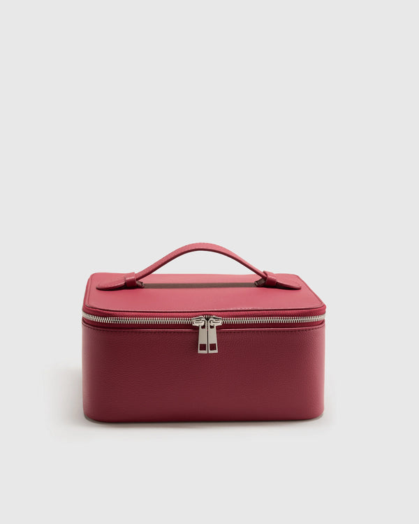 Italian Leather Travel Cosmetic Case - One Size / Garnet Red
