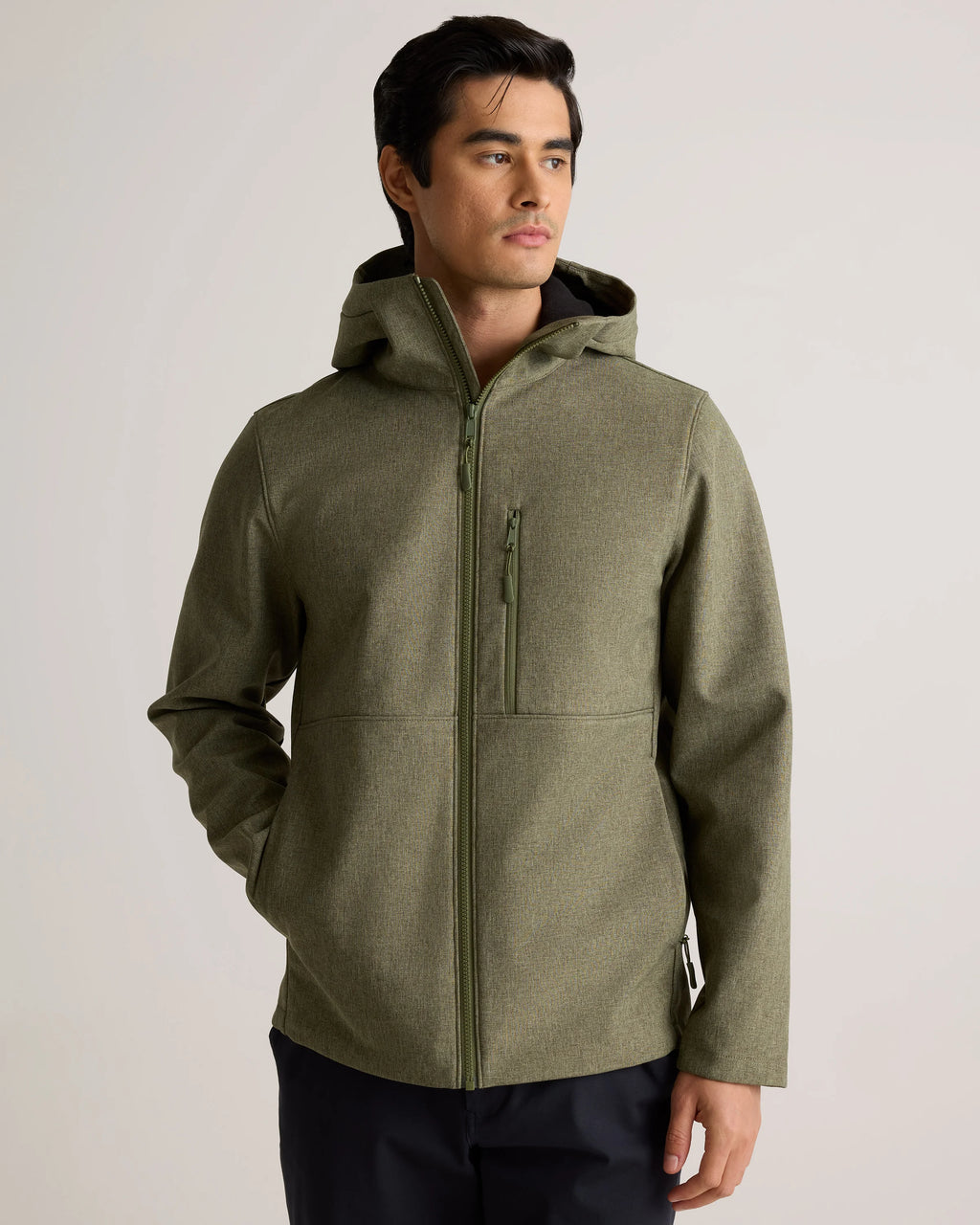 Softshell Fleece-Lined Full-Zip Hooded Jacket - XS / Heather Shady Charcoal