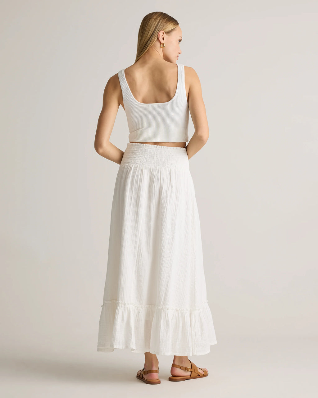 100% Organic Cotton Gauze Smocked Maxi Skirt - XS / Blue Gingham